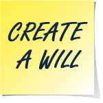 A yellow sticky note that says create a will in black text